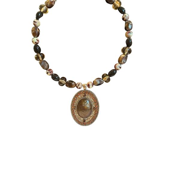 Vintage BOHO Bead and Stone Necklace - Picture 1 of 3